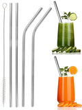 Haleness Care Stainless Steel Reusable Drinking Straws Set With Cleaning Brush, 4 Straws 2 Straight And 2 Bent, Like Tea, Coff