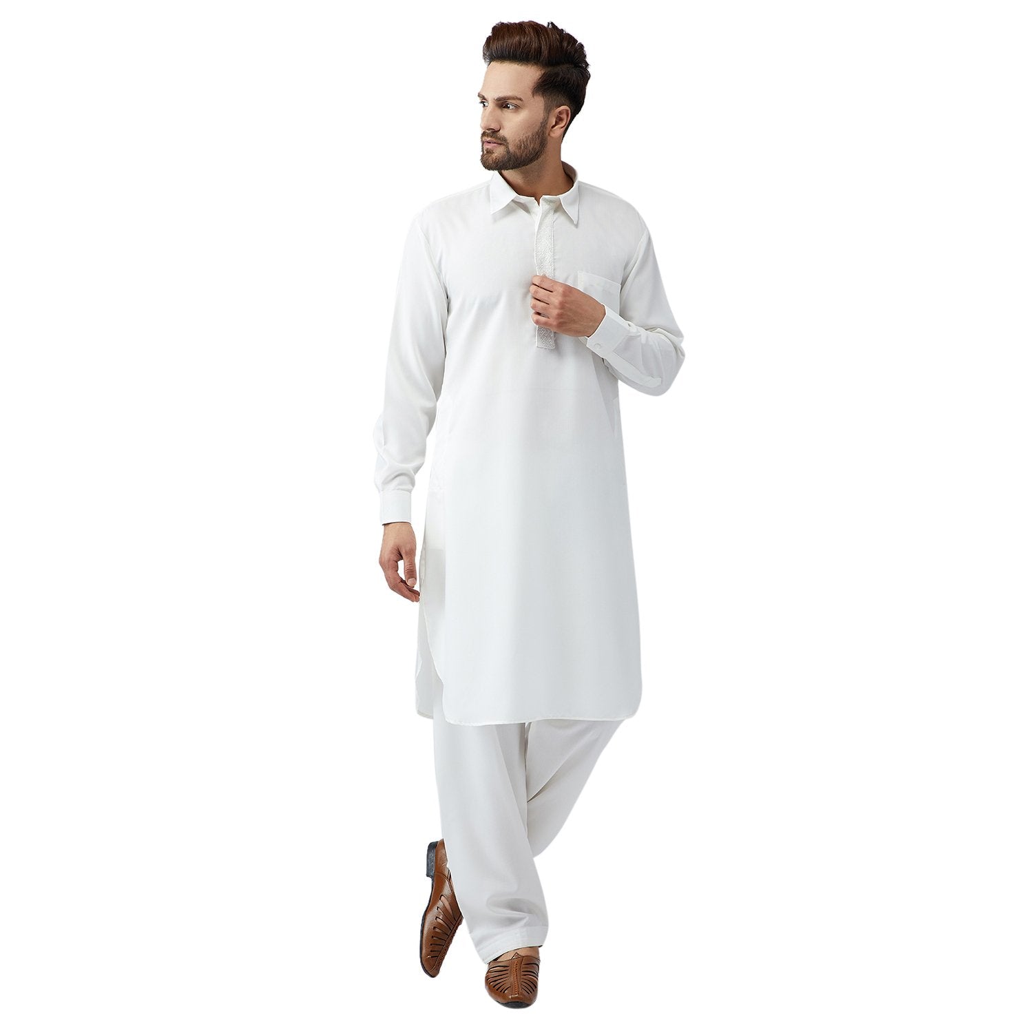 Sojanya (Since 1958 Men'S White Cotton Kurta Pathani Set Size M