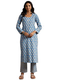 Libas Womens Printed Cotton A-Line Kurta With Trousers