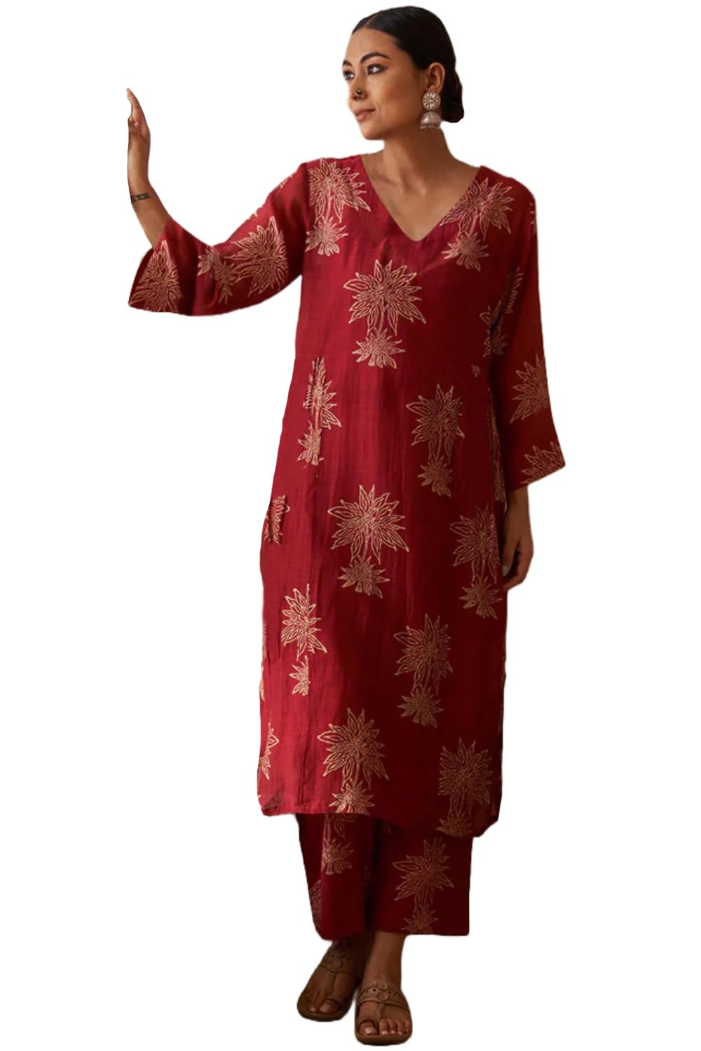 Anni Designer Women'S Rayon Viscose Straight Printed Kurta With Pant (Robin Red-Vks01_Xl_Red_X-Large),Red,XL,,,
