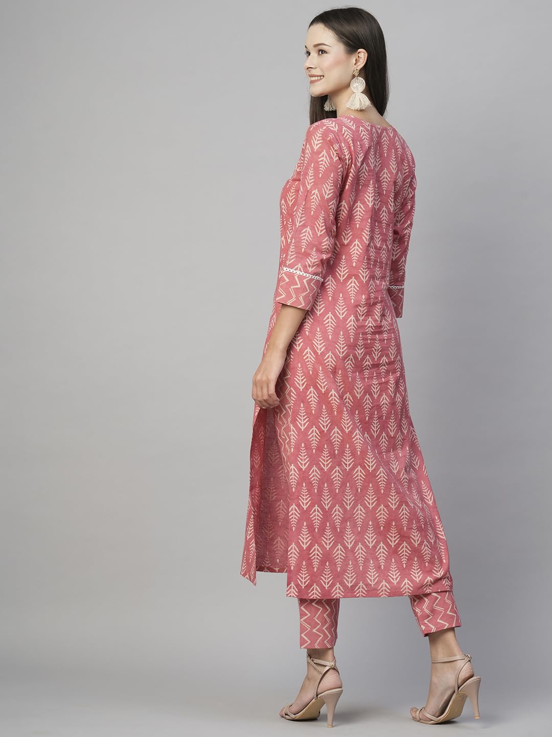 Anni Designer Women'S Cotton Blend Straight Printed Kurta With Pant (Ruby Pink-Nw_S_Pink_Small),Dark Pink,S,Cotton Blend,Regular,Kurta