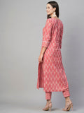 Anni Designer Women'S Cotton Blend Straight Printed Kurta With Pant (Ruby Pink-Nw_M_Pink_Medium),Dark Pink,M,Cotton Blend,Regular,Kurta