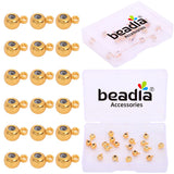 BEADIA 18K Gold Plated Stopper Beads 4mm 20pcs Insert Silicon Round with Ring Length Adjust Spacer Beads for Jewelry Making Find