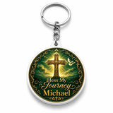 M Men Style Personalized Christian Faith Polymer Keychain With Custom Name, DoubleSided Bless My Journey And Travel With Faith 