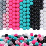 HHCFAST 150Pcs Mixed Color 15mm Silicone Beads for Keychain Making, Turquoise Pink Black Print Silicone Beads for Pens and Brace