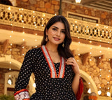 Anni Designer Women'S Rayon Viscose Anarkali Printed Kurta With Pant (Karidos Black-Vks04_S_Black_Small),Black,S,,,