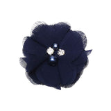 Chenkou Craft Pack of 12pcs Chiffon Flowers Ribbon Bows W/Beads 2-3/8 (60mm) Appliques Wedding Decor Bulk Lots (Navy)