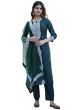 Anni Designer Women'S Cotton Blend Floral Regular Kurta With Pant & Dupatta (Tistha Jan40_Green,Green,XL