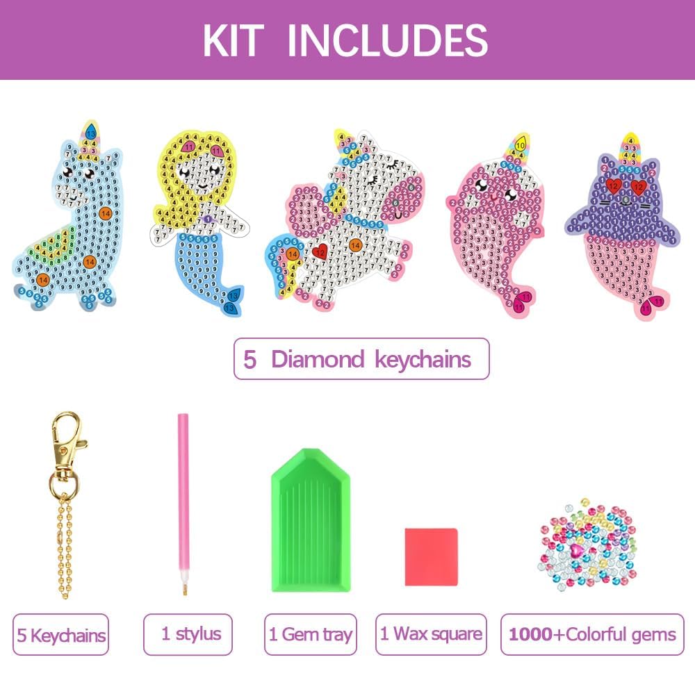 ORIENTAL CHERRY Arts and Crafts for Kids Ages 8-12 - Make Your Own GEM Keychains - 5D Diamond Art Painting by Numbers Kits Girls