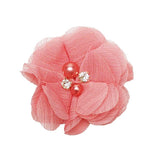 Chenkou Craft Pack of 12pcs Chiffon Flowers Ribbon Bows W/Beads 2-3/8 (60mm) Appliques Wedding Decor Bulk Lots (Coral)