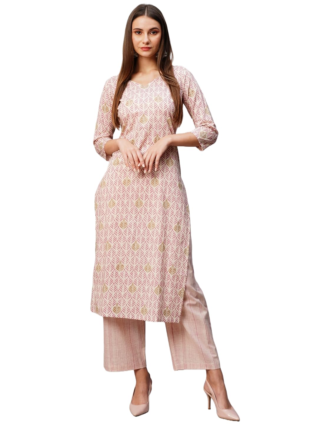 Anni Designer Women'S Cotton Blend Straight Printed Kurta With Pant (Pat 11 Pink_S_Pink_Small),Pink,S,,,