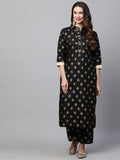 Gosriki Women'S Cotton Straight Kurta With Palazzo Set (Parbeen Black_M-Go_Black_Medium),Black,,B09C5NYSC2