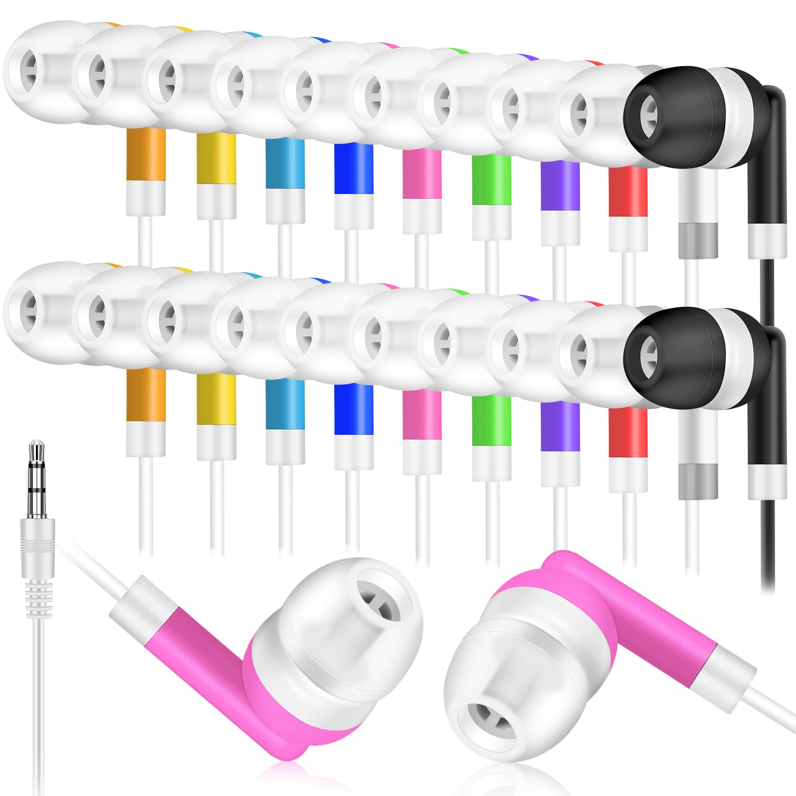 ZXQZYM 50 Pack Bulk Kids Earbuds for Classroom Student Wired Headphones in Ear Earbuds for School Librariy 3.5mm Multi Colored W
