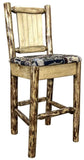 Montana Woodworks Glacier Country Collection Barstool With Upholstered Seat, Woodland Pattern, Laser Engraved Bear Design, Stain