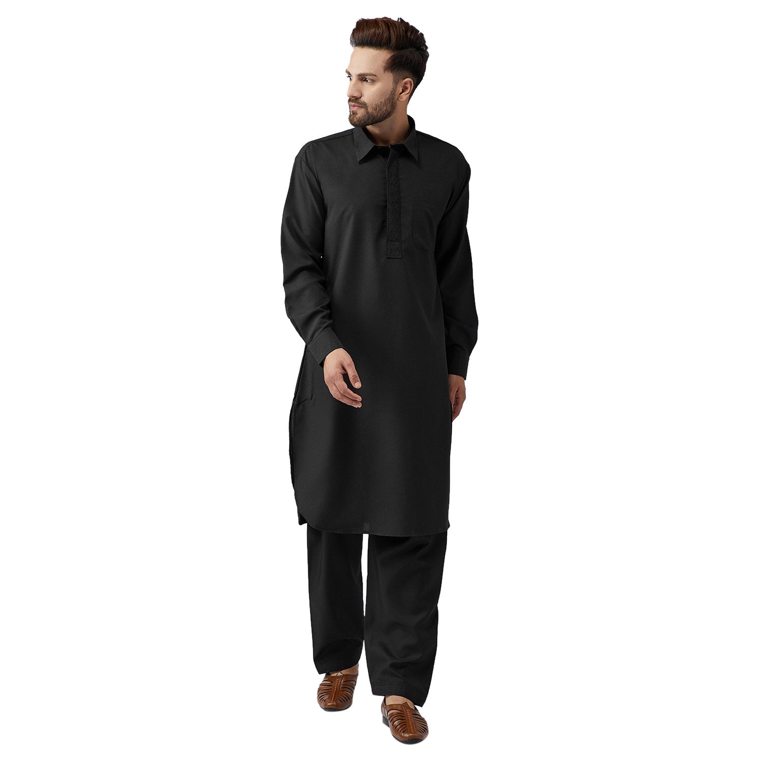 Sojanya (Since 1958 Men'S Black Cotton Kurta Pathani Set Size Xl