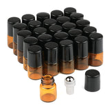 Wresty 25 Pcs Essential Oil Glass Roller Bottles Mini Tiny Refillable Empty Aromatherapy Perfume Liquid Amber Glass Roll On Bott