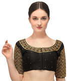 Pujia Mills Women's Embroidery Handwork Sequence Work Necklace Design Readymade Blouse (Black, 36)