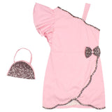 Cutecumber GirlS Georgette Warp Style Pink Shift Dress With A Sling Bag.Cc8085DPink24