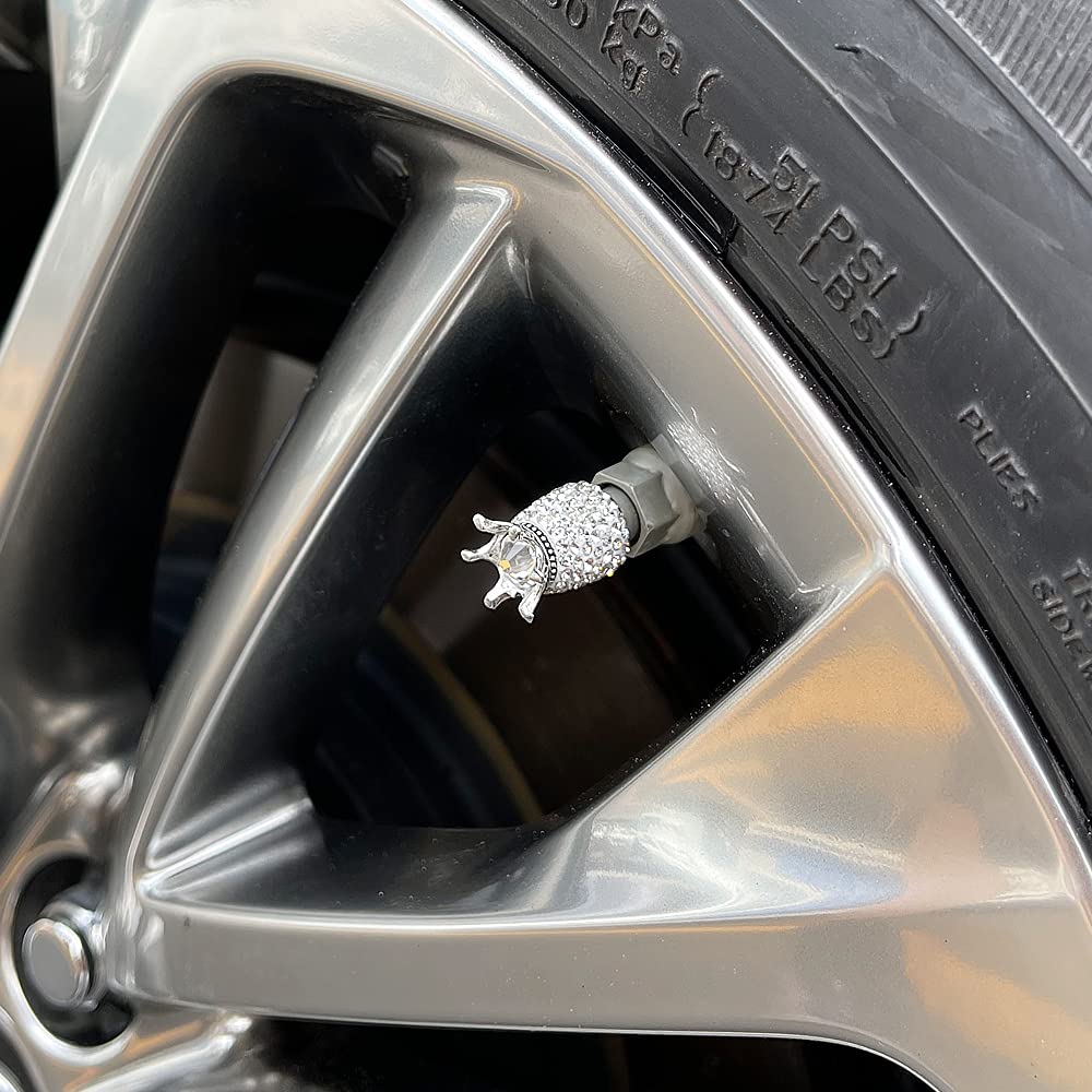 Roson Valve Stem Caps, 4 Pack Handmade Crown Bling Crystal Rhinestone Car Wheel Tire Valve, Attractive Dustproof Car Accessories