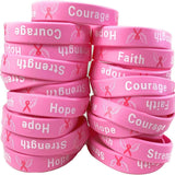 Uddiee 50 Pack Breast Cancer Awareness Pink Ribbon Bracelets Hope Faith Strength Courage Inspiring Wristbands