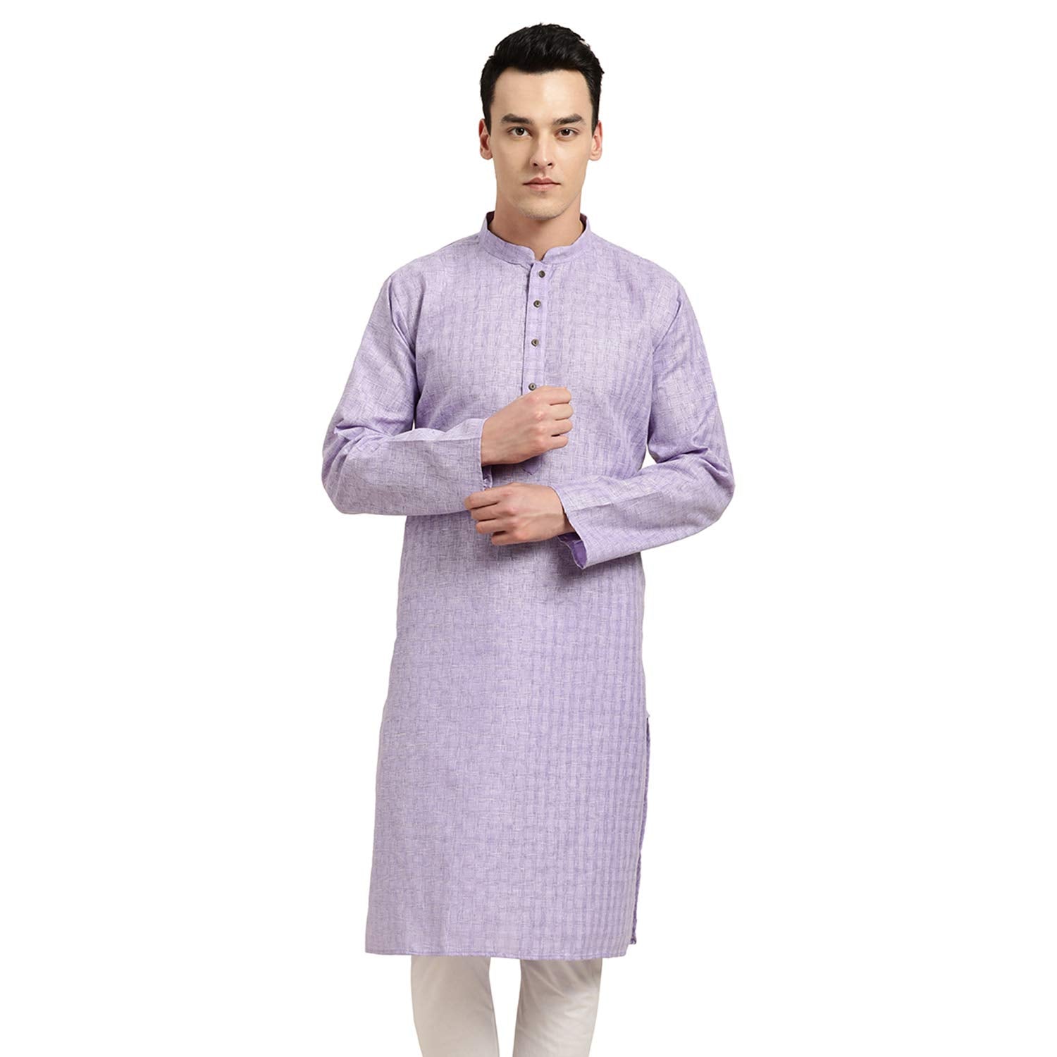 Sojanya (Since 1958 Men'S Cotton Linen Purple Checked Only Long Kurta Size: 40