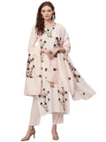 Anni Designer Women'S Cotton Blend Straight Printed Kurta With Pant & Dupatta (Brush-Peach-Knw_Xl_Peach_X-Large),Peach,XL