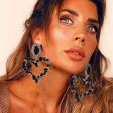 Xerling Large Heart Rhinestone Crystal Dangle Earrings Statement Drop Earrings for Women Brides Love Heart Stud Earrings