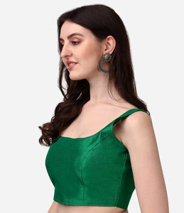 Vihu Fashion Women'S Deep Neck Silk Sleeveless Readymade Blouse (Green, 36)