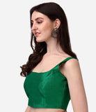Vihu Fashion Women'S Deep Neck Silk Sleeveless Readymade Blouse (Green, 36)