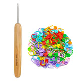 Crochet Hook Ergonomic Crochet Needles Bamboo Wooden Handle With Stitch Markers 25 Sewing Tools For Fine Work, Thin Yarn And Lac