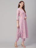Anni Designer Women'S Cotton Blend Printed Straight Kurta With Pant (Mush Purple_Xl_Purple_X-Large),Purple,XL,,,