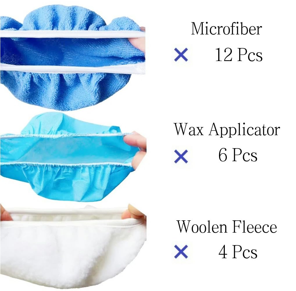 IOSUA 5-6 Inch Buffing Pads 22 Pieces Buffer Pads Car Polisher Bonnet Cover for Orbital Polishing Pads Microfiber
