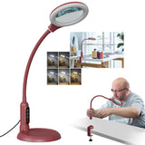 10X Magnifying Glass with Light and Stand, LED 5 Color Modes, Brightness Stepless Dimming Lighted Magnifier Hands Free, Flexible