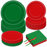 Gisgfim 50 Guests Christmas Party Tableware Set - Red and Green Decorations, Disposable Dinnerware, Holiday Xmas Paper Plates, N