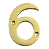 RCH Hardware 2276PB075 | Solid Brass 3 Tall House Number 6, Polished Brass Shiny Gold Matching Screws Included