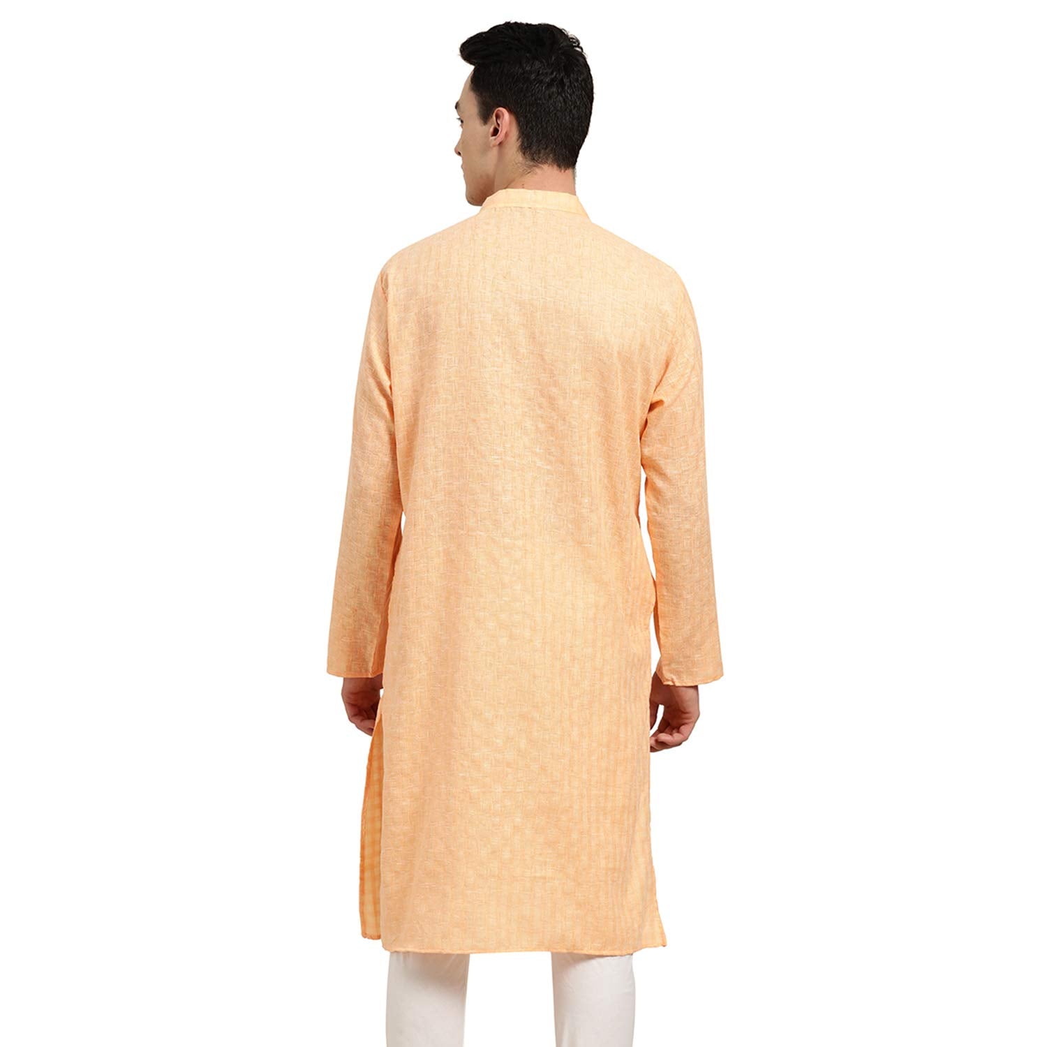 Sojanya (Since 1958 Men'S Cotton Linen Peach Checked Only Long Kurta Size: 44