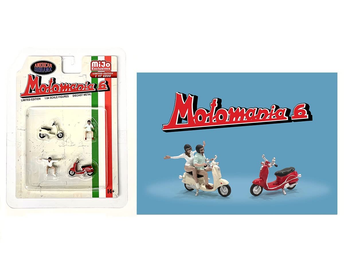 'Motomania 6'' 4 Piece Diecast Figure Set (2 Figures 2 Scooters) Limited Edition To 4800 Pieces Worldwide 1/64 Scale Models By