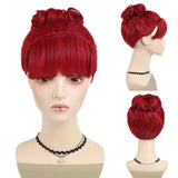 GNIMEGIL Hot Red Wig with Bangs Bun for Women Miss Dead Receptionist Costume Wigs Weaving Cap for Halloween Argentina Costume Co