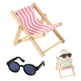 6.69 Inch Doll Accessories Set, Wooden Mini Folding Beach Chair Plastic Miniature Sunglasses for Doll Decorations Dollhouse