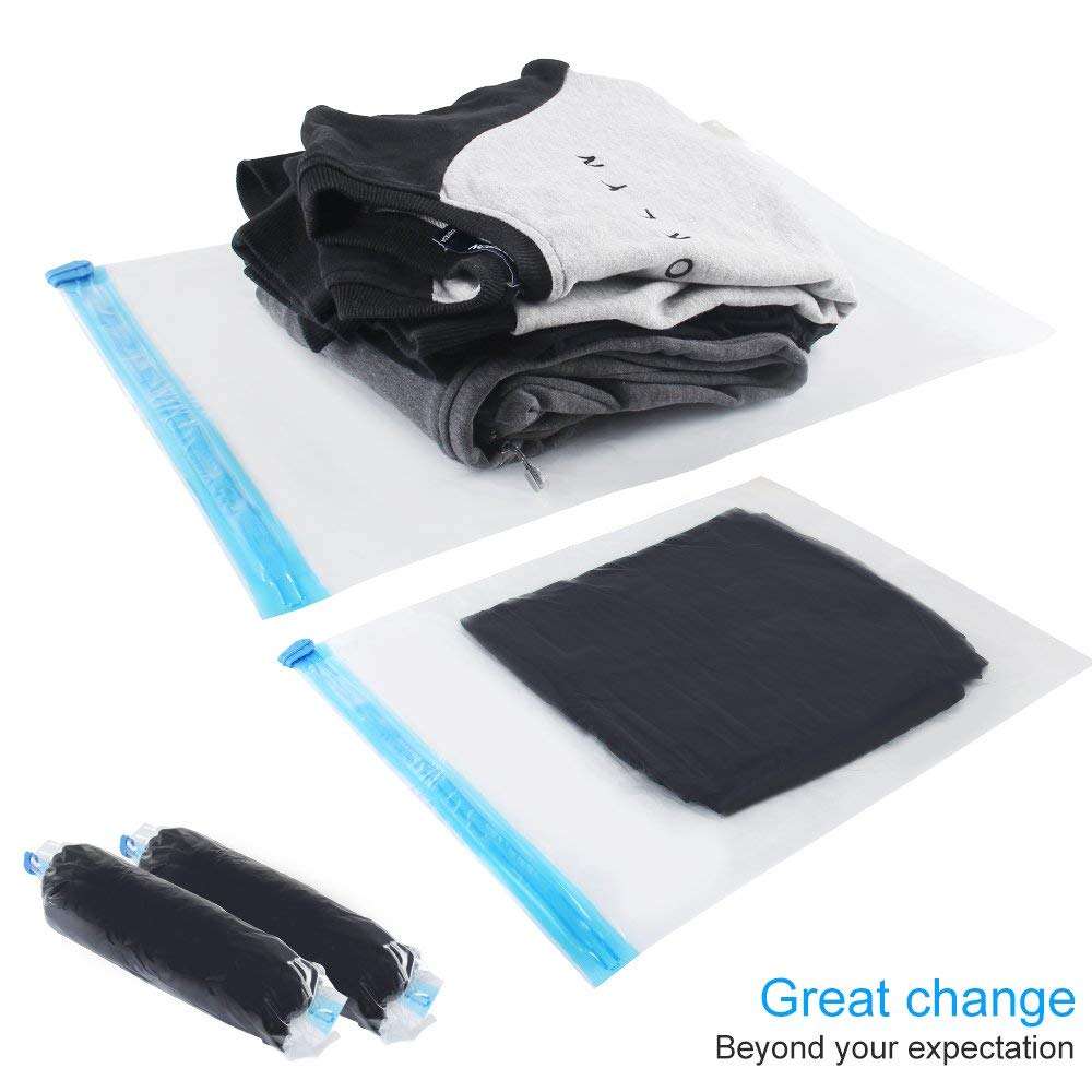 10Pack Travel Space Saver Bags (4 x S, 3 x L, 3 xL), Reusable KFYM Vacuum Travel Storage Bag, Saves 75% of Storage Space, Roll-U