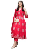 Anni Designer Women'S Cotton Blend Anarkali Printed Kurta With Pant & Dupatta (Layla Pink_M_Pink_Medium),Pink,M