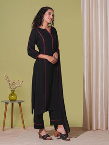 Anni Designer Women'S Rayon Viscose Straight Solid Kurta With Pant & Dupatta (Nanad Black-Vks01_L_Black_Large),Black,L,,,