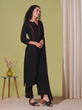 Anni Designer Women'S Rayon Viscose Straight Solid Kurta With Pant & Dupatta (Nanad Black-Vks01_L_Black_Large),Black,L,,,
