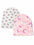 Tuddybuddy 100% Cotton Caps Slouchy Beanie Skull Cap For Boys & Girls (Ideal For All Seasons) Pack Of 2, Pink Unicorn & Butter