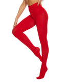 DUCMODA Womens 80 Denier Opaque Tights, Women s Soft Solid Color Footed Pantyhose, High Waist Stocking with 30+ Colors-S-M-Red