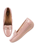 Shoetopia Upper Buckle Detailed Peach Loafers For Women & Gilrs-Eu41,Peach,8,B0D2TVB3JP