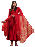 Anni Designer Women'S Rayon Blend Anarkali Solid Kurta With Pant & Dupatta (Jaynti Red-Vks01_Xl_Red_X-Large),Red,XL