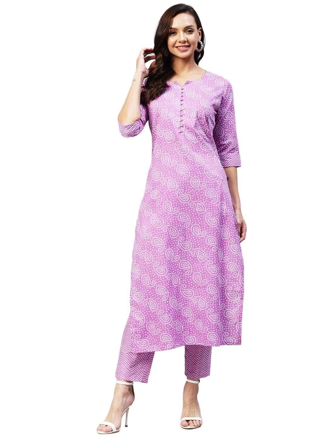 Anni Designer Women'S Cotton Blend Printed Straight Kurta With Pant (Wamurti Purple_Xl_ Purple_X-Large),Purple,XL