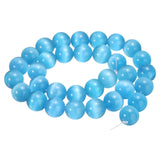 HARFINGTON 32pcs Blue Cat's Eye Stone Beads 12mm Round Smooth Gemstone Crystal Loose Bead for Jewelry Making Bracelets Necklace 