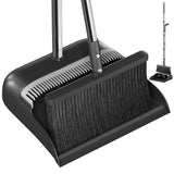 POPMOP Broom and Dustpan Set, 52inch Long Handle with Dust Pan Teeth, Black